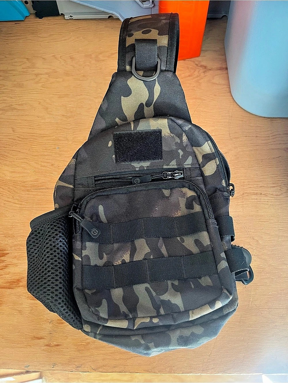 Camo Sling Backpack in Green & Black